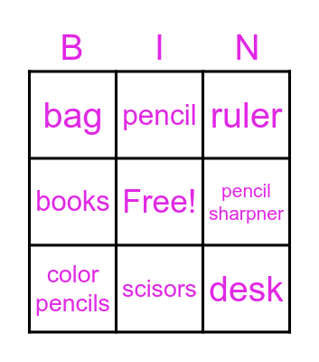 Classroom objects Bingo Card