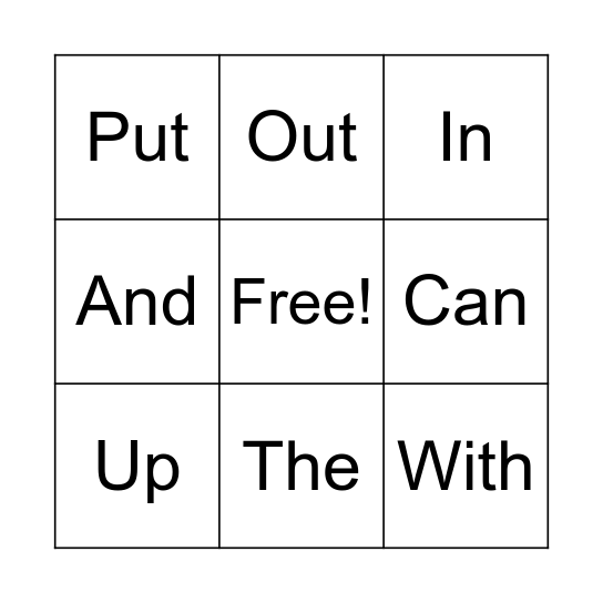 High Frequency Words 1 Bingo Card