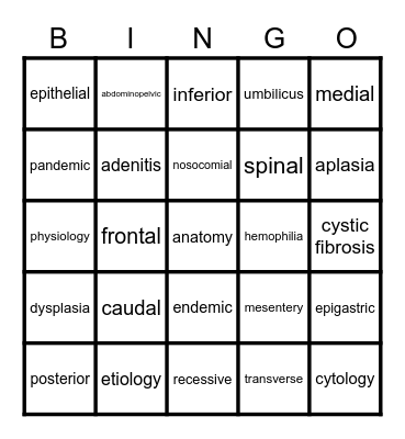 Chapter 2 Human Body Bingo Card