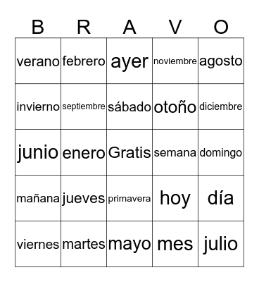 El Calendario Bingo Card