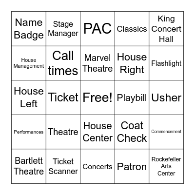 Usher Bingo Card