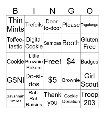 Girl Scout Cookie Bingo Card