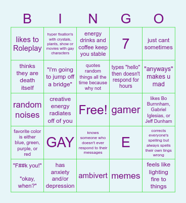 "uhhh- what?" bingo (gayer than ever) Bingo Card