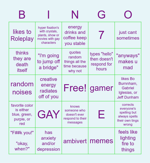 "uhhh- what?" bingo (gayer than ever) Bingo Card