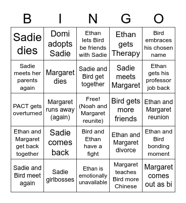 Our Missing Hearts Bingo Card