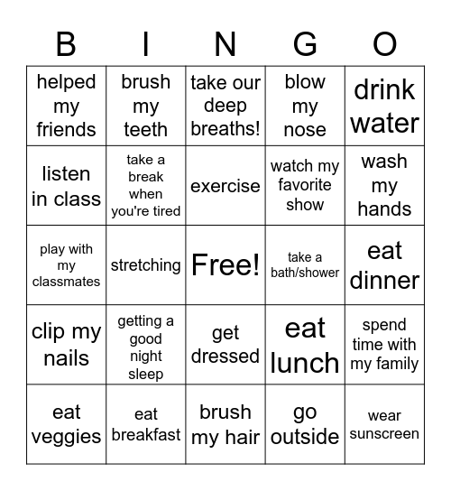 Taking Care of Yourself Bingo Card