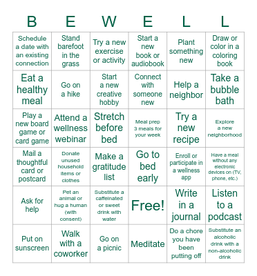 May Wellness Challenge Bingo Card