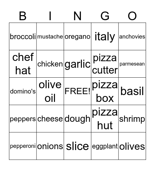 Pizza Bingo! Bingo Card