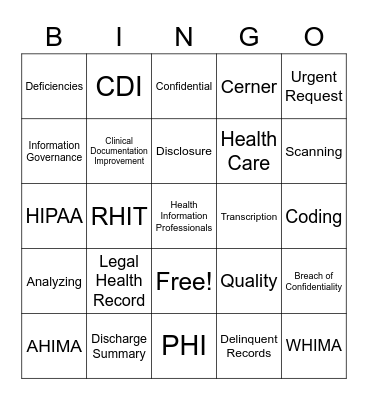 Health Information Professionals Week Bingo Card