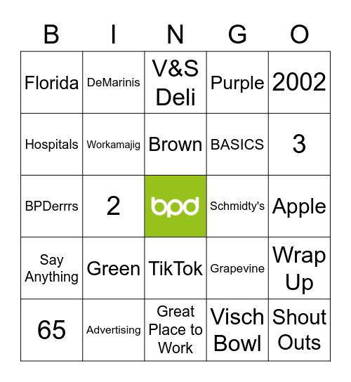 BPD Bingo! Bingo Card