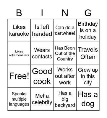 Get to Know Me Bingo Card