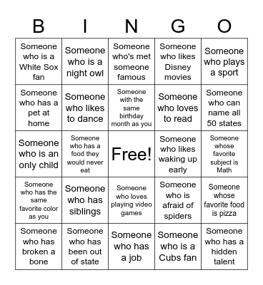 Human Bingo Card