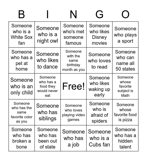 Human Bingo Card