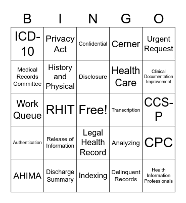 Health Information Professionals Week Bingo Card