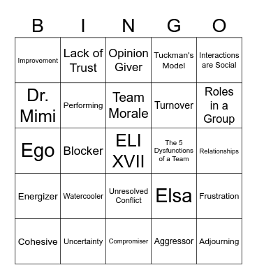 Group Processes Bingo Card