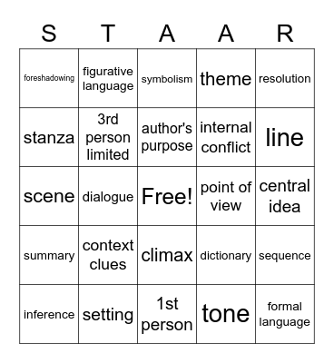 STAAR Vocab Bingo Card