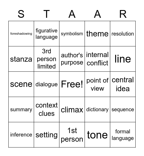 STAAR Vocab Bingo Card