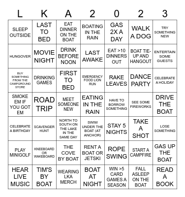Lake Anna Challenge 2023 Bingo Card