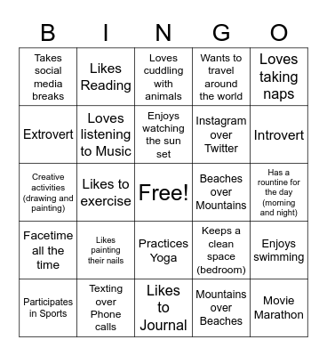 Getting to Know You Bingo Card