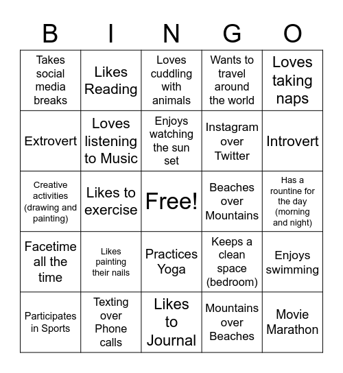 Getting to Know You Bingo Card