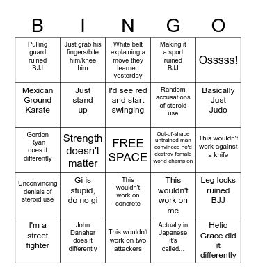 BJJ Video Comments Bingo Card
