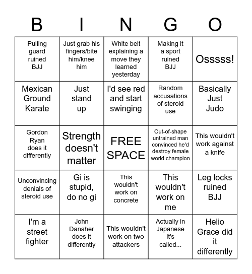 BJJ Video Comments Bingo Card