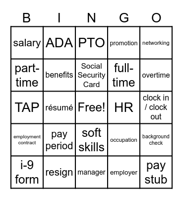 Work Lingo Bingo Card