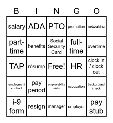 Work Lingo Bingo Card