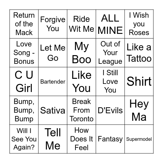 R&B Bingo Card