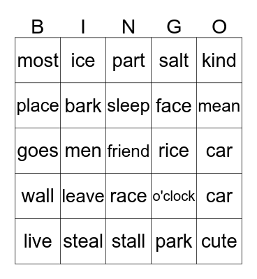 lesson 36-40 Bingo Card