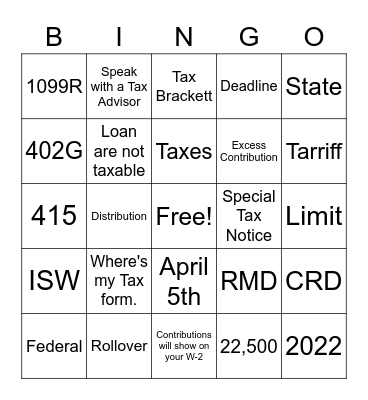 1099 Bingo Card