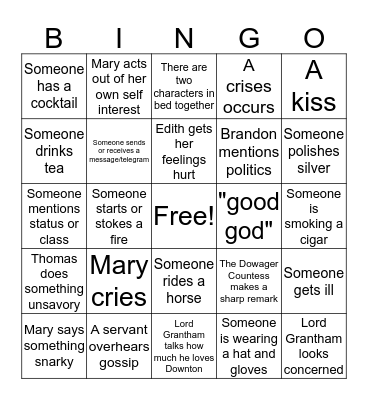 Downton Abbey Bingo Card