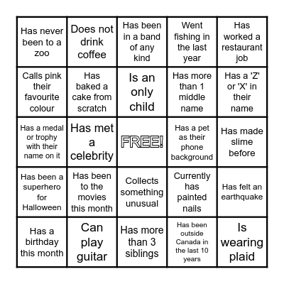 Find Someone Who Bingo Card
