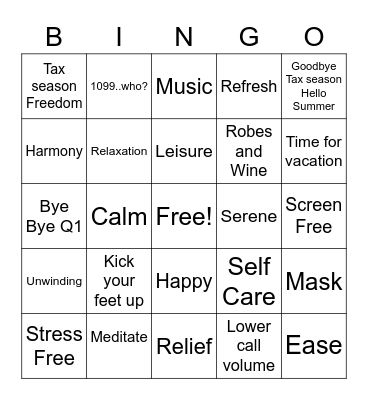 Relax Bingo Card