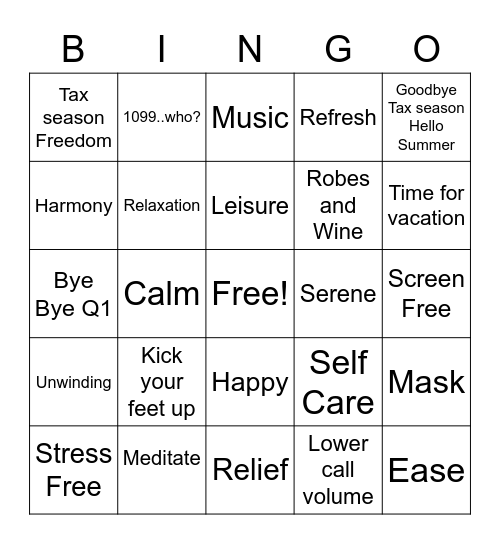 Relax Bingo Card