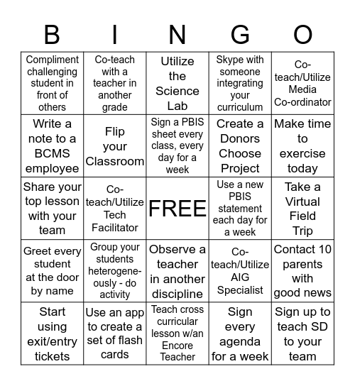 Creek Bingo January 2016 Bingo Card