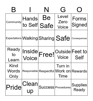 Expectations Review Bingo Card