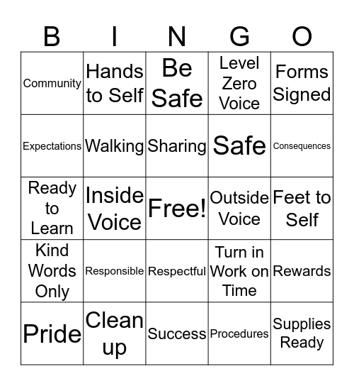 Expectations Review Bingo Card