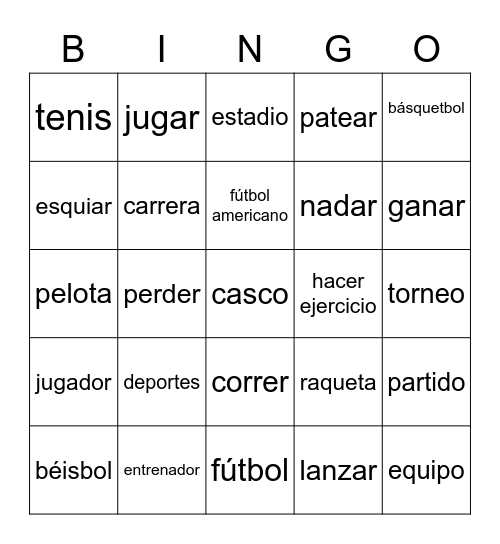 Los deportes Bingo Card