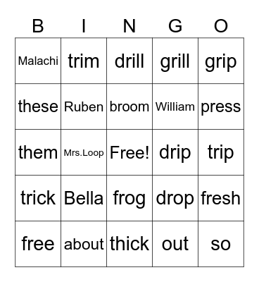 1st grade Bingo! Bingo Card