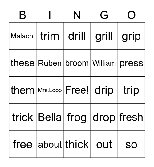 1st grade Bingo! Bingo Card