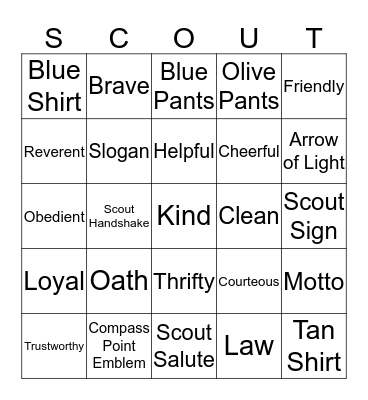 Boy Scout Bingo Card