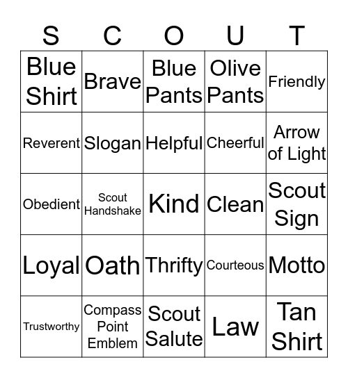 Boy Scout Bingo Card