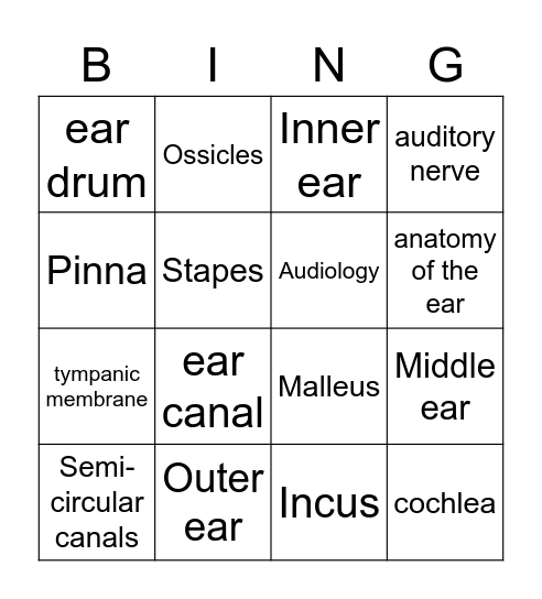 Hearing Science Bingo Card