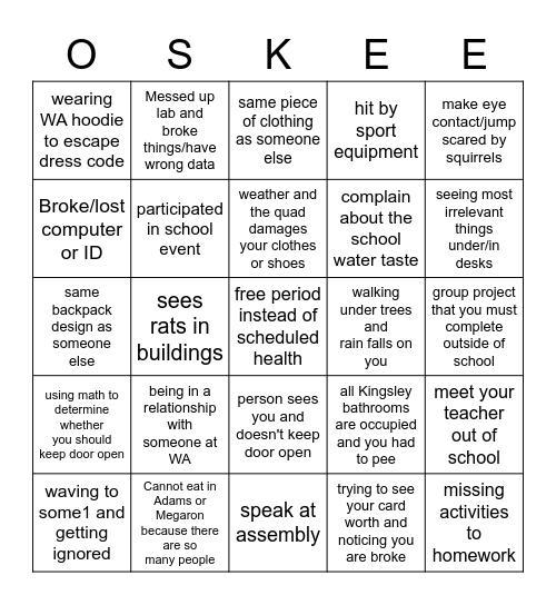 WA Bingo!!!!!!!!!!!!!!!!!!!!!! Bingo Card