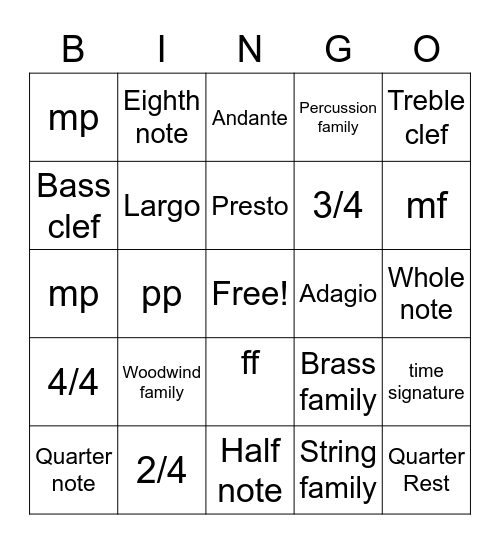 MUSIC BINGO!!! Bingo Card