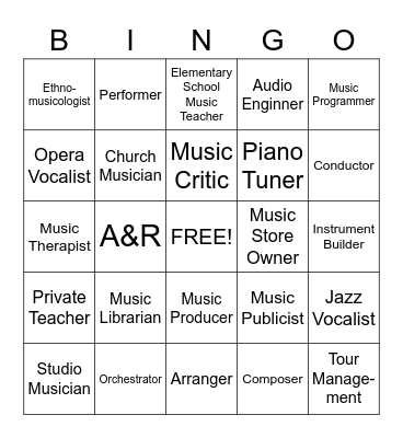 Careers in Music Bingo Card