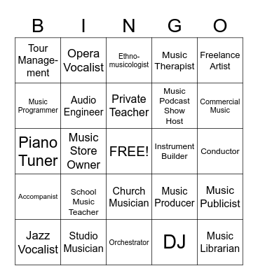 Careers in Music Bingo Card