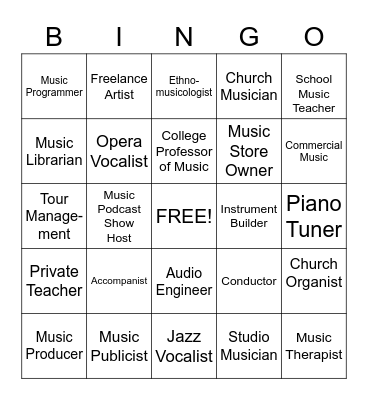 Careers in Music Bingo Card