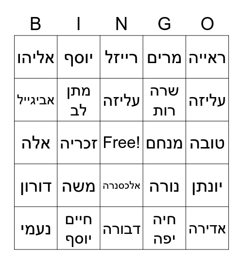 בינגו שמות Bingo Card